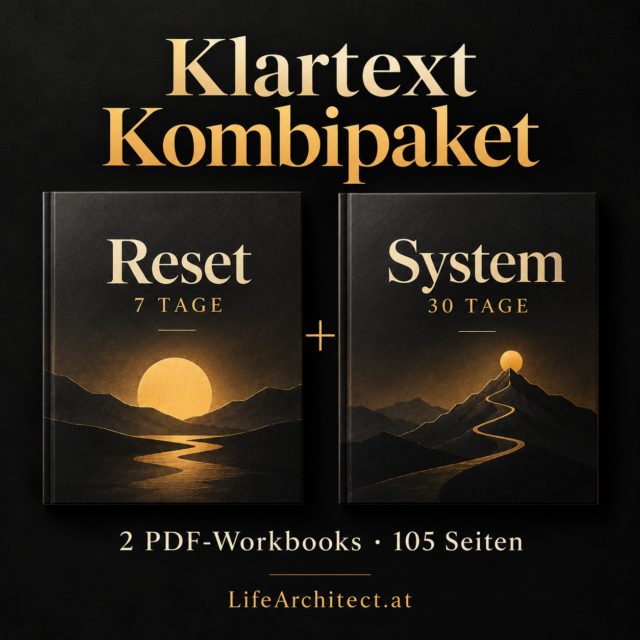 Klartext Kombipaket mit Reset für 7 Tage und System für 30 Tage: zwei PDF-Workbooks mit insgesamt 105 Seiten.